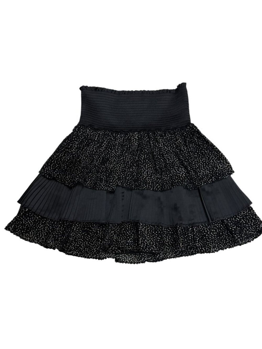 Like New Ramy Brook XS Black Tiered Swiss Dot Mini Skirt